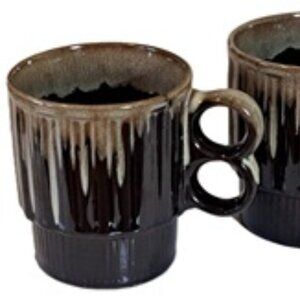 Vtg 70s Brown Drip Stackable Coffee Cups